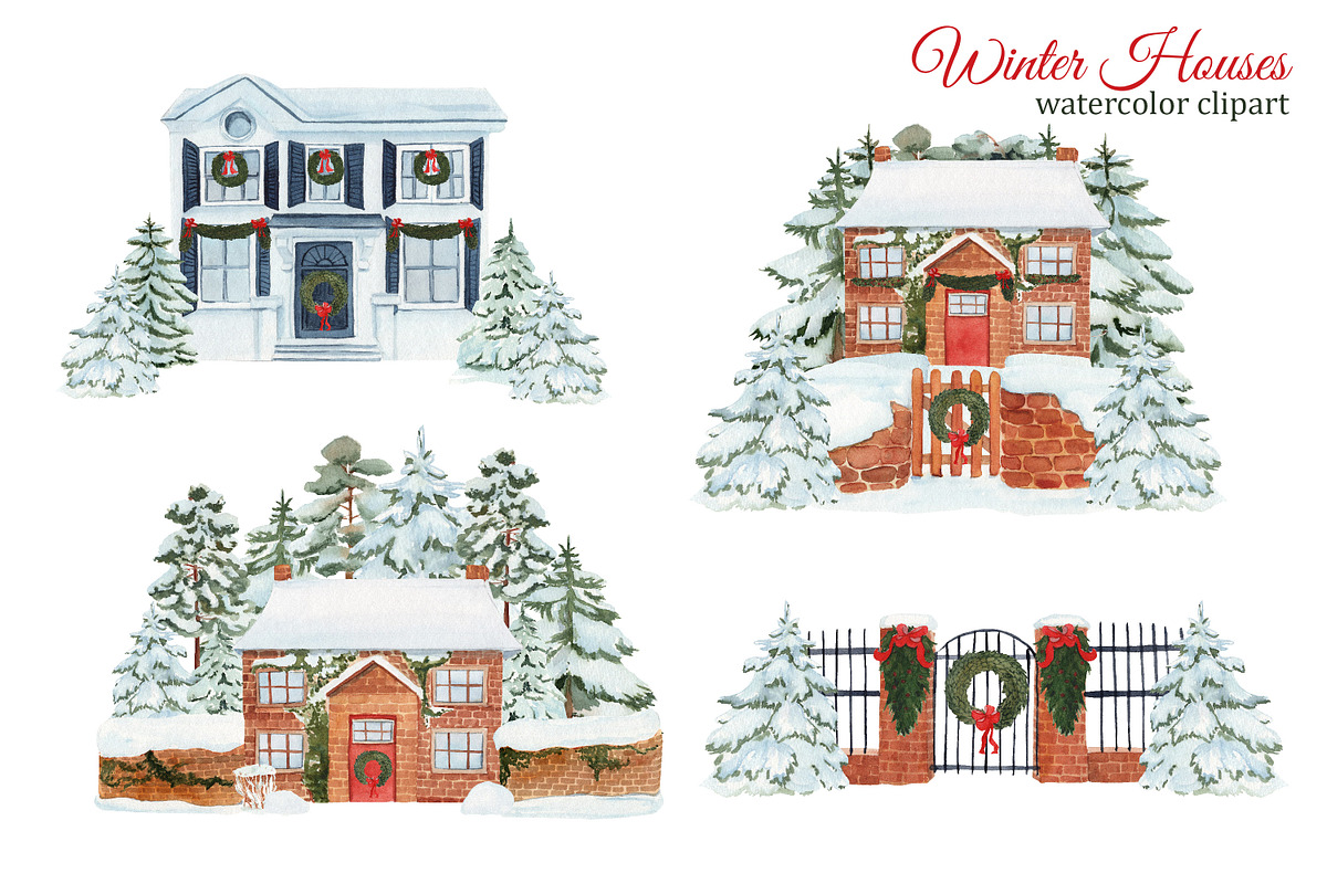 Watercolor Winter House Clipart, an Illustration by s.yanyeva (Photo 4 of 4)