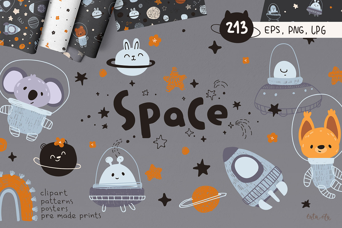 Space. Little astronauts, an Animal Illustration by tata_ota (Photo 1 of 13)