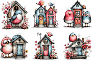 Whimsical Birds with House Clipart, an Illustration by CraftArtStudio (Thumbnail 3 of 6)