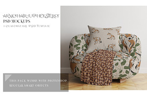 Armchair Upholstery Pillow & Blanket, a Product Mockup by mock-ups