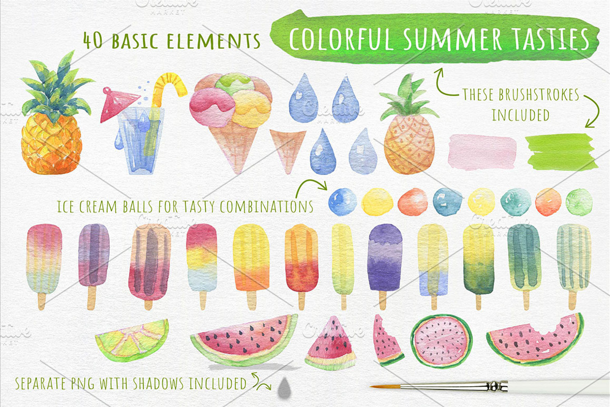 Watercolor Fruits and Ice-Cream, an Object Graphic by Kitiri Space (Photo 2 of 5)