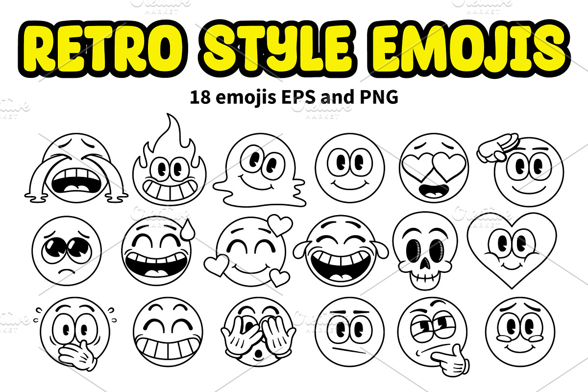 Vector 18 Retro Style Emojis, a Decorative Illustration by Andres M Rodriguez (Photo 2 of 3)