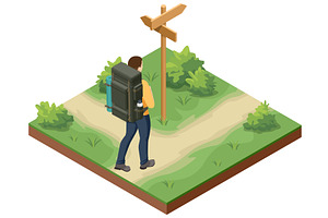 Isometric hiking scene. A backpacker, a Sport Illustration by Golden Sikorka
