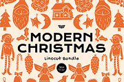 Modern Christmas Linocut Bundle, an Illustration by ClayStudio (Thumbnail 1 of 8)