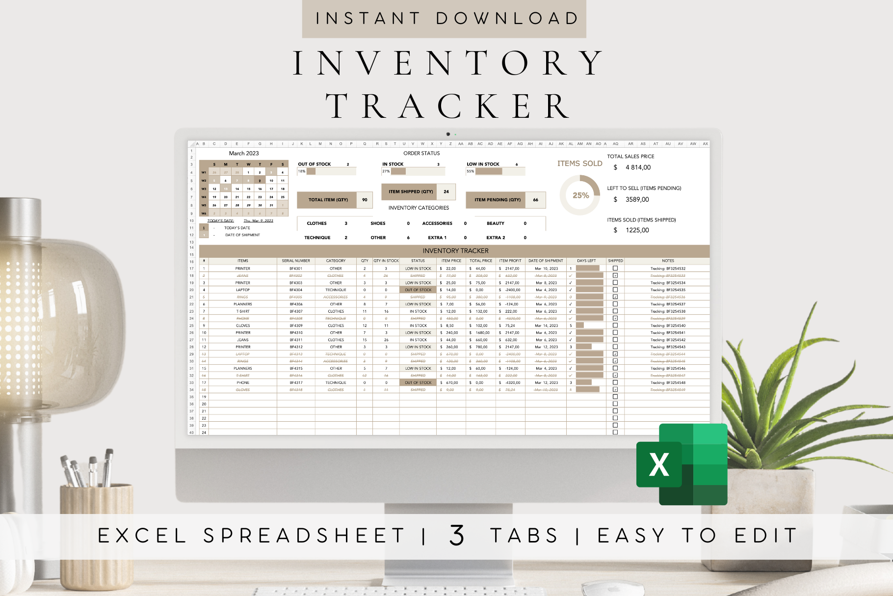 Digital Inventory Tracker Template, a Templates & Theme by BRANDcontent