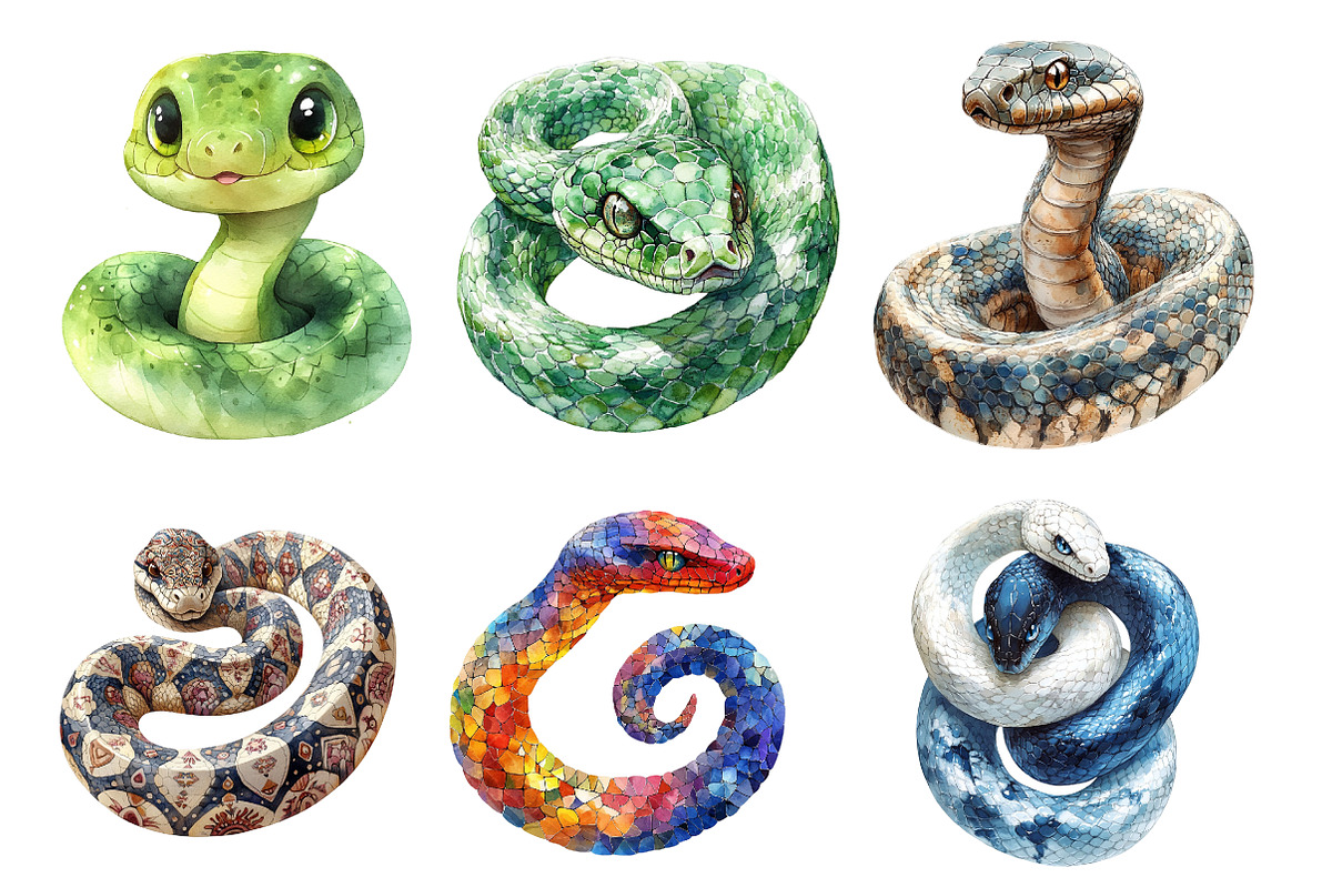 Watercolor Snakes Clipart, an Illustration by SinaCreation (Photo 3 of 5)