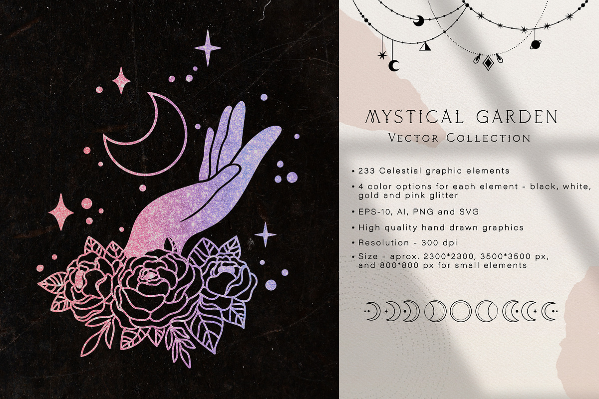 Moon flowers - celestial graphic kit, an Illustration by My Space Garden (Photo 2 of 18)