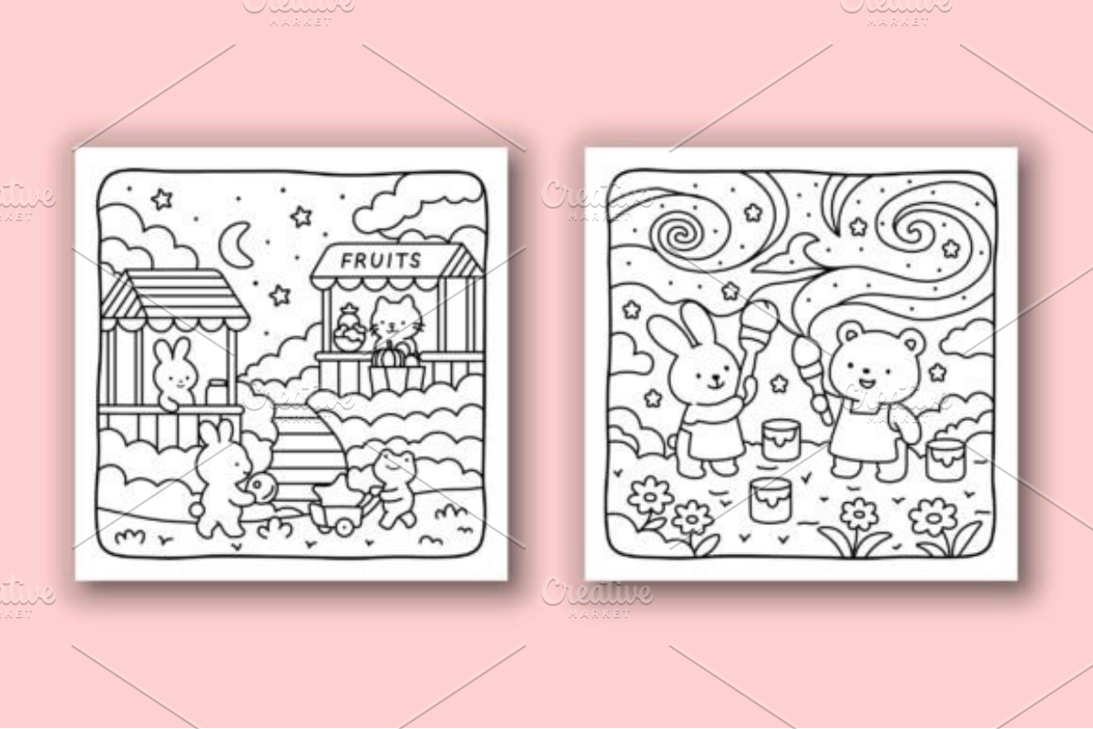 Dreamy Fuzzy Cute Coloring Pages, a Decorative Illustration by Ink Gallery (Photo 2 of 4)