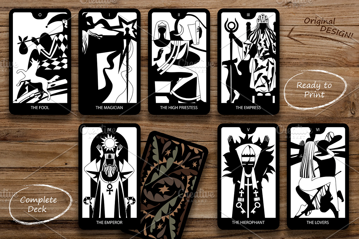 Tarot Cards - black and white, an Object Illustration by Retro Graphic Box (Photo 1 of 5)