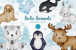 Watercolor Arctic Animals Clipart