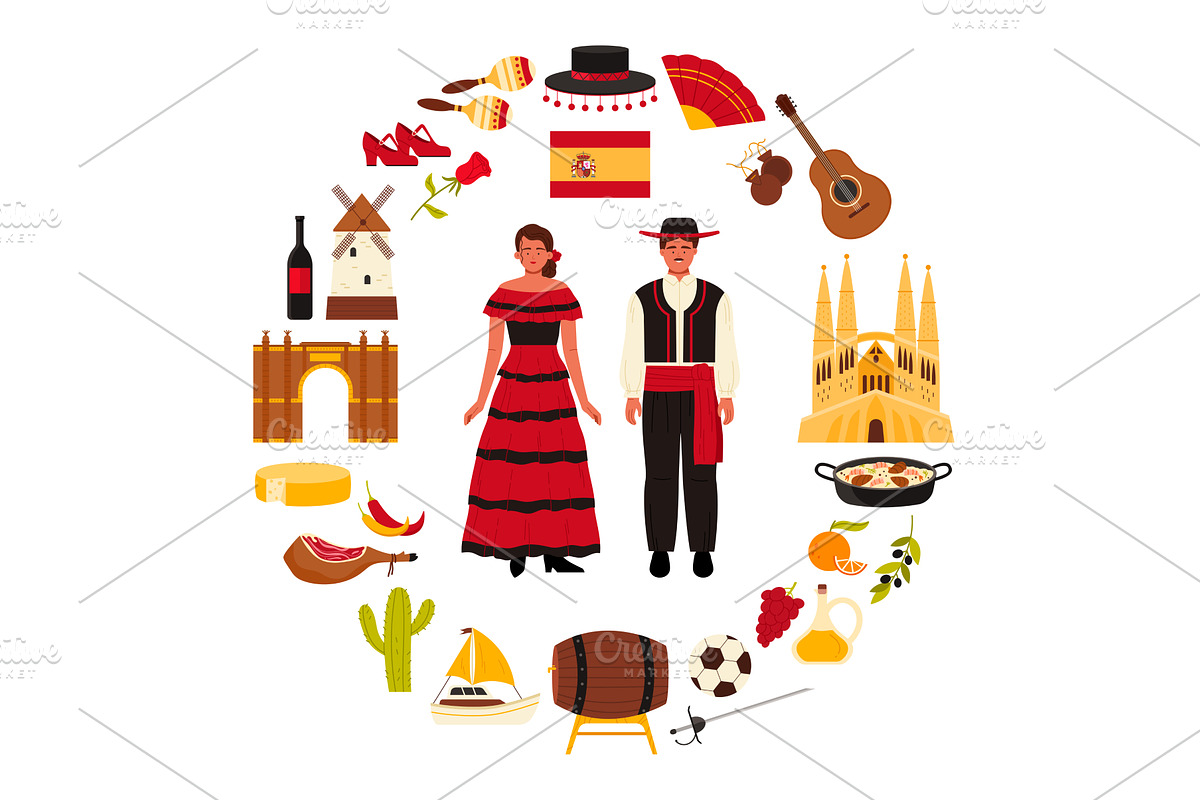 Travel to Spain, Spanish culture and, a Food Illustration by Flashvector