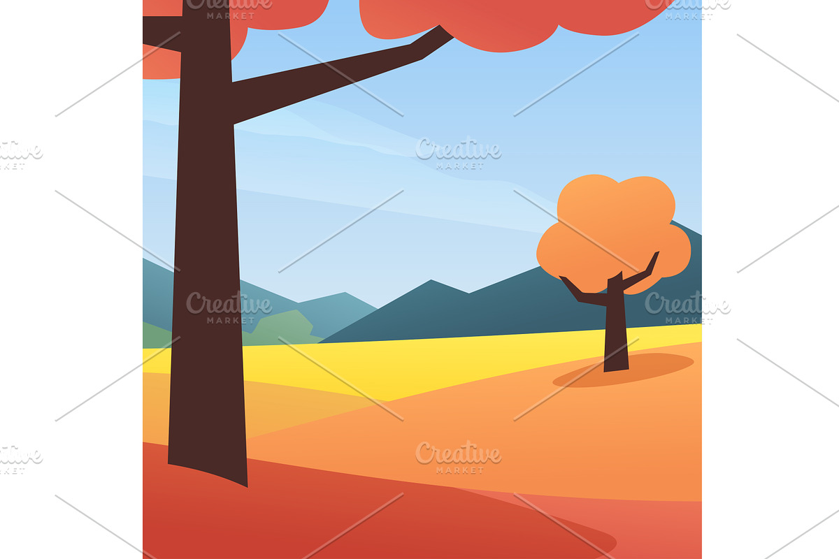 an autumn landscape with trees and, an Illustration by IfH
