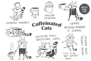 Funny Coffee Cat Doodles
