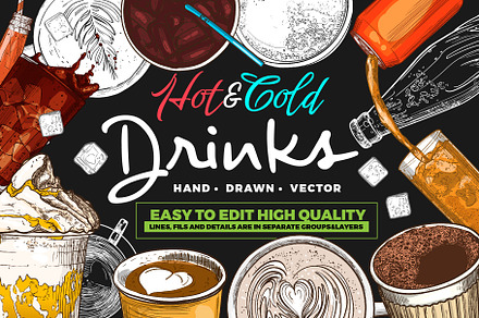 Hand drawn vector drinks, a Food Illustration by MuzaInspires