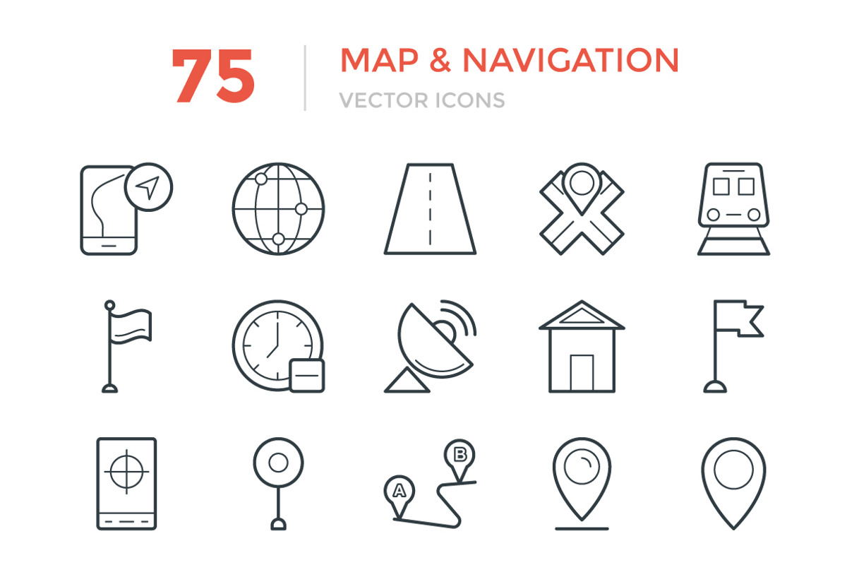 75 Maps and Navigation Vector Icons, an Outline Icon by Vectors Market (Photo 1 of 2)