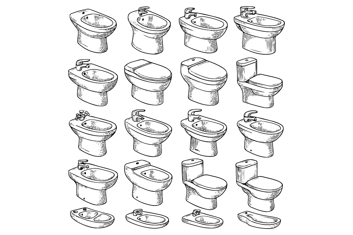 Bidet and Toilet Designs, an Object Graphic by nikagraphic