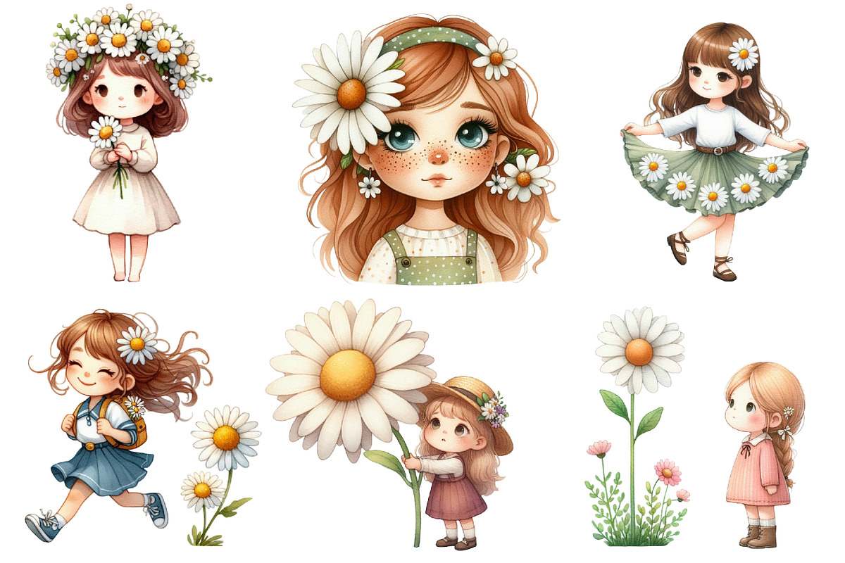 Watercolor Daisy Flower Girl, an Illustration by Designworld (Photo 4 of 5)