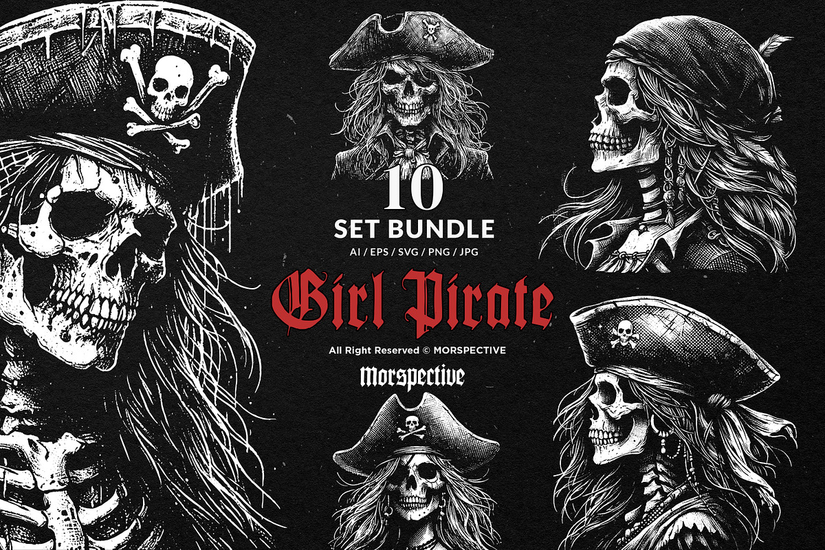10 Bundle Dark Art Girls Pirates, an Illustration by Morspective (Photo 1 of 7)