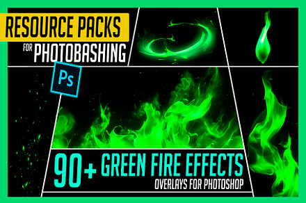 PHOTOBASH 90+ Green Fire Overlays, an Object Graphic by Mikel Blazgad