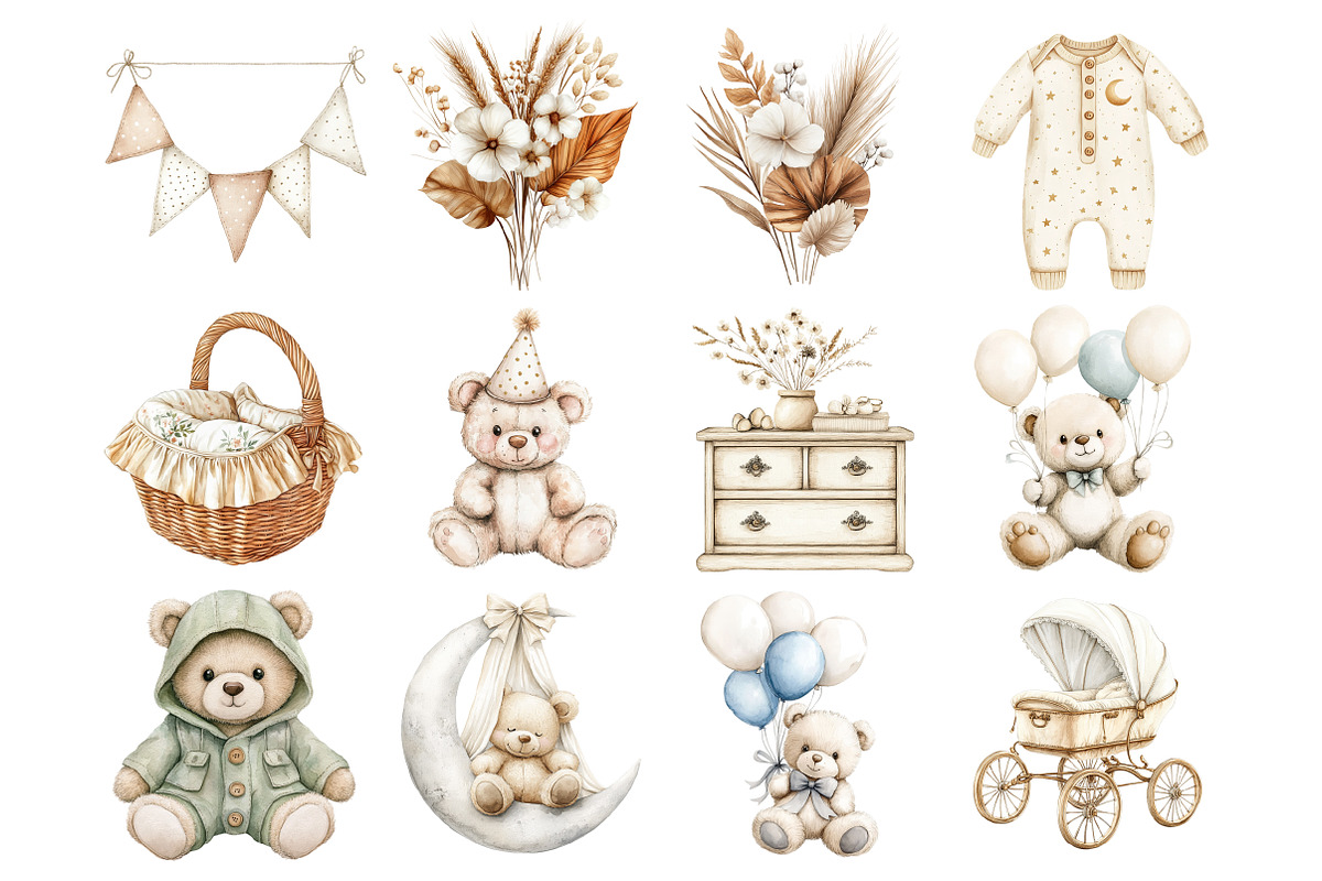 Watercolor Boho Baby boy Clothes Cli, a Seasonal Illustration by Design Market (Photo 2 of 7)