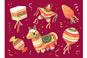 festive pinatas set. paper toys with, an Object Illustration by Multigon