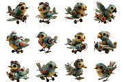 Bird Piloting Whimsical Clipart, a Seasonal Illustration by Designking (Thumbnail 2 of 5)