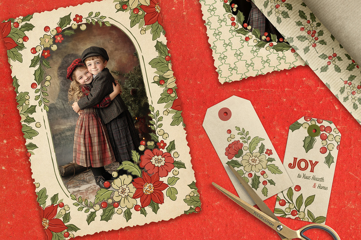 Vintage Christmas Clipart & Patterns, a Pattern Graphic by PATTERNS etc. (Photo 5 of 15)