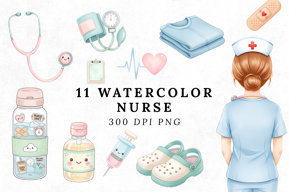 Watercolor Nurse Clipart PNG Bundle, an Illustration by Elegant_Studio44 (Photo 1 of 3)