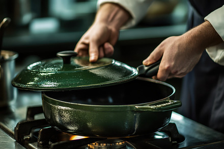Chef preparing a dish in kitchen, a Photo by Beautiful things