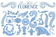 Blue floral FLORENCE- ornament set, a Decorative Illustration by Moonflora (Thumbnail 2 of 8)