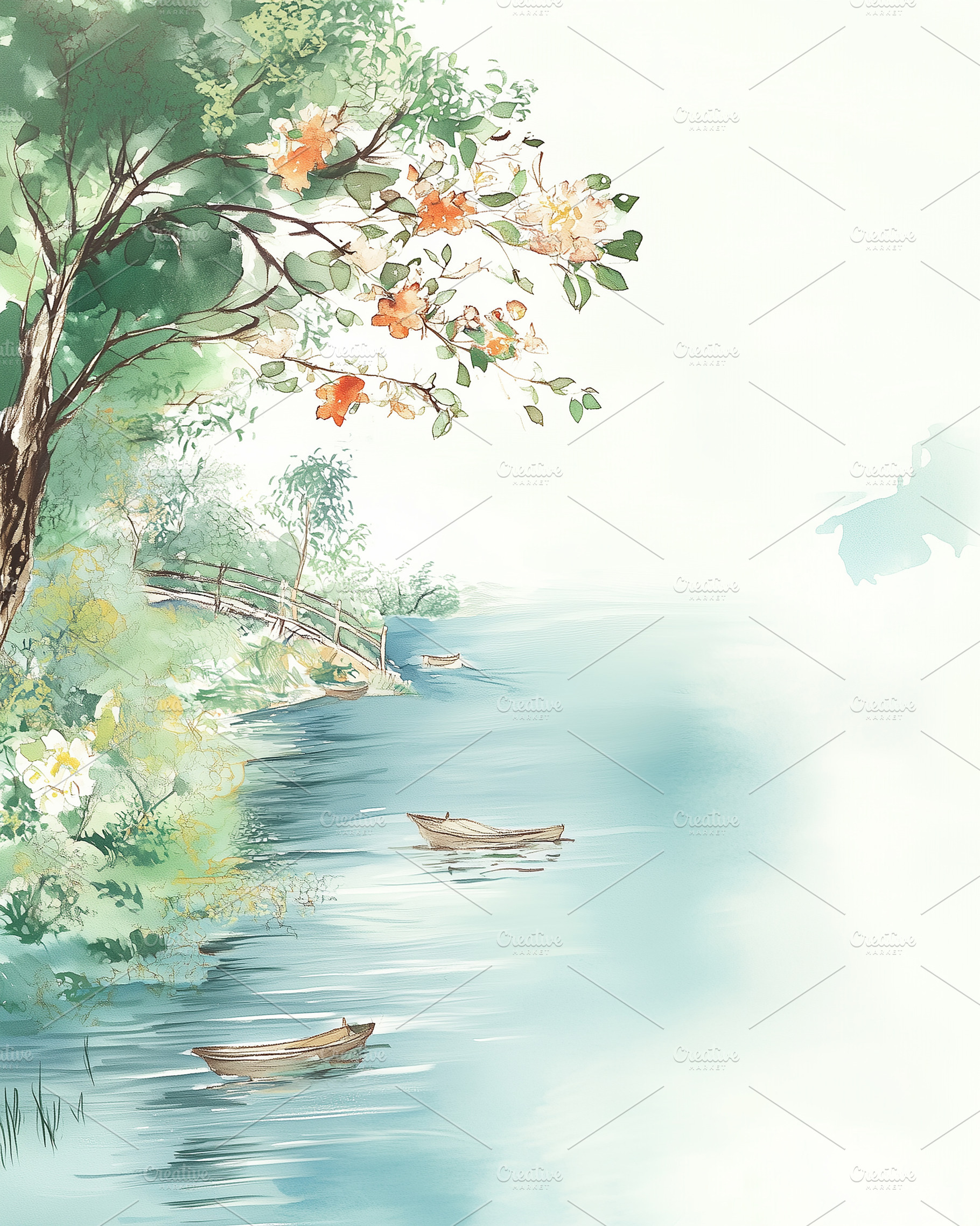 Watercolor card with a scenic view o, an Abstract Photo by Imaginarium