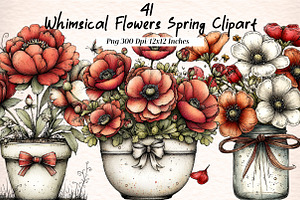 Whimsical Flowers Spring Clipart, an Illustration by Digital Artistic99