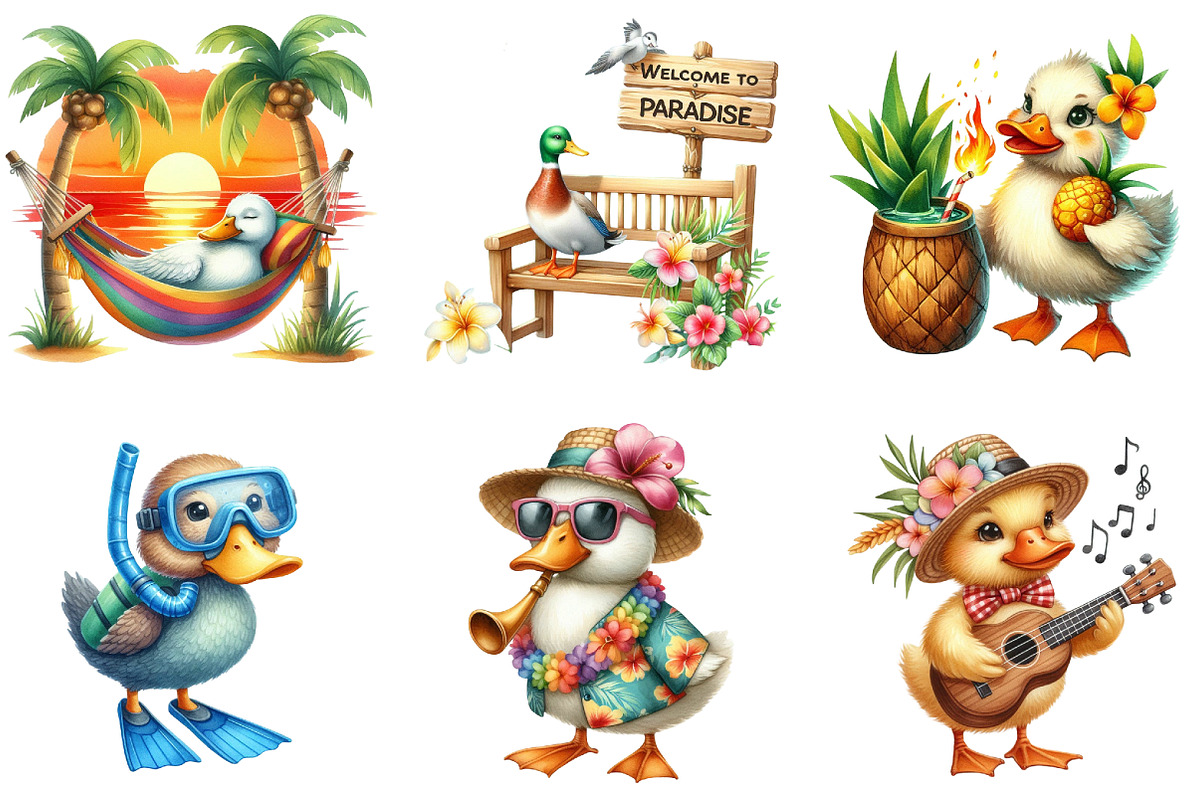 Duck Clipart, Hawaiian Clipart, Trop, an Illustration by DreamArtGraphic (Photo 2 of 4)