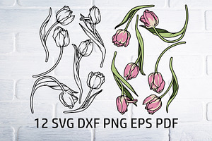 Tulip Svg Dxf Png, Flower Clipart