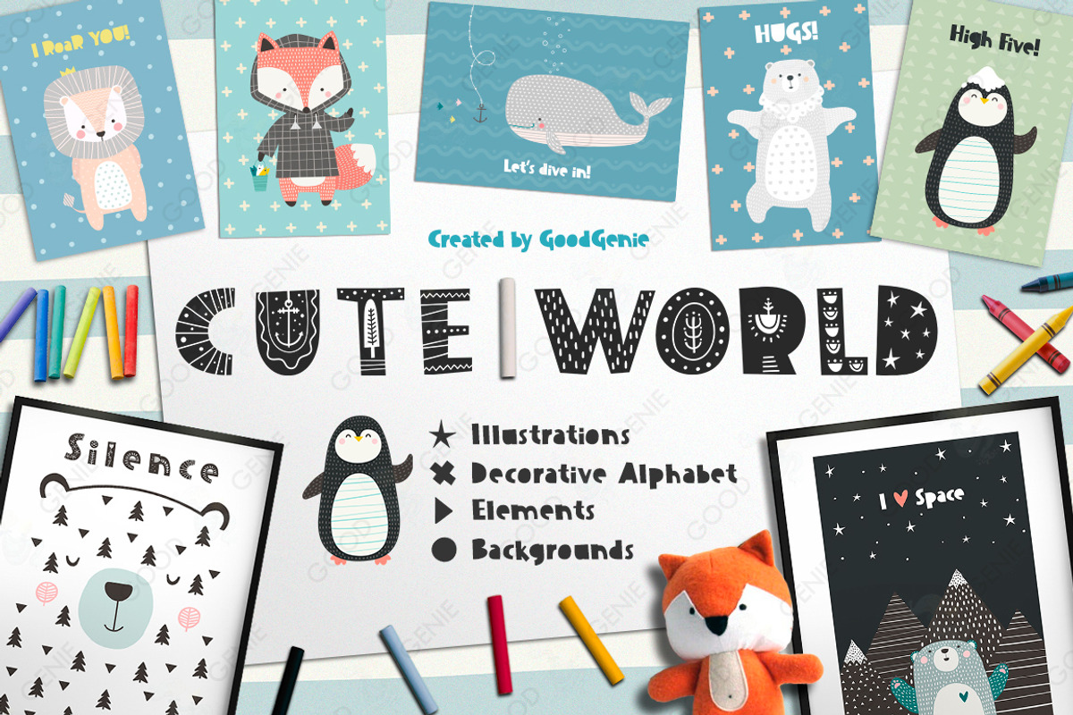Cute World. Graphic set, an Animal Illustration by Good Genie (Photo 1 of 11)