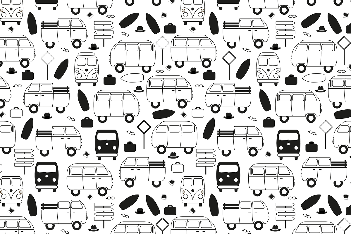 VW Van Transport - Black, a Pattern Graphic by Atelier Esperluette (Photo 1 of 2)