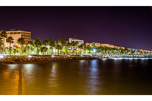 Seaside in limassol at night cyprus featuring limassol, cyprus, and city, an Architecture Photo by Leonid Andronov