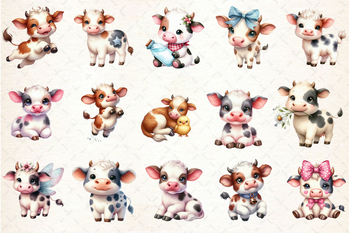 Watercolor Cute Cow clipart, an Illustration by Rose Art (Photo 2 of 4)