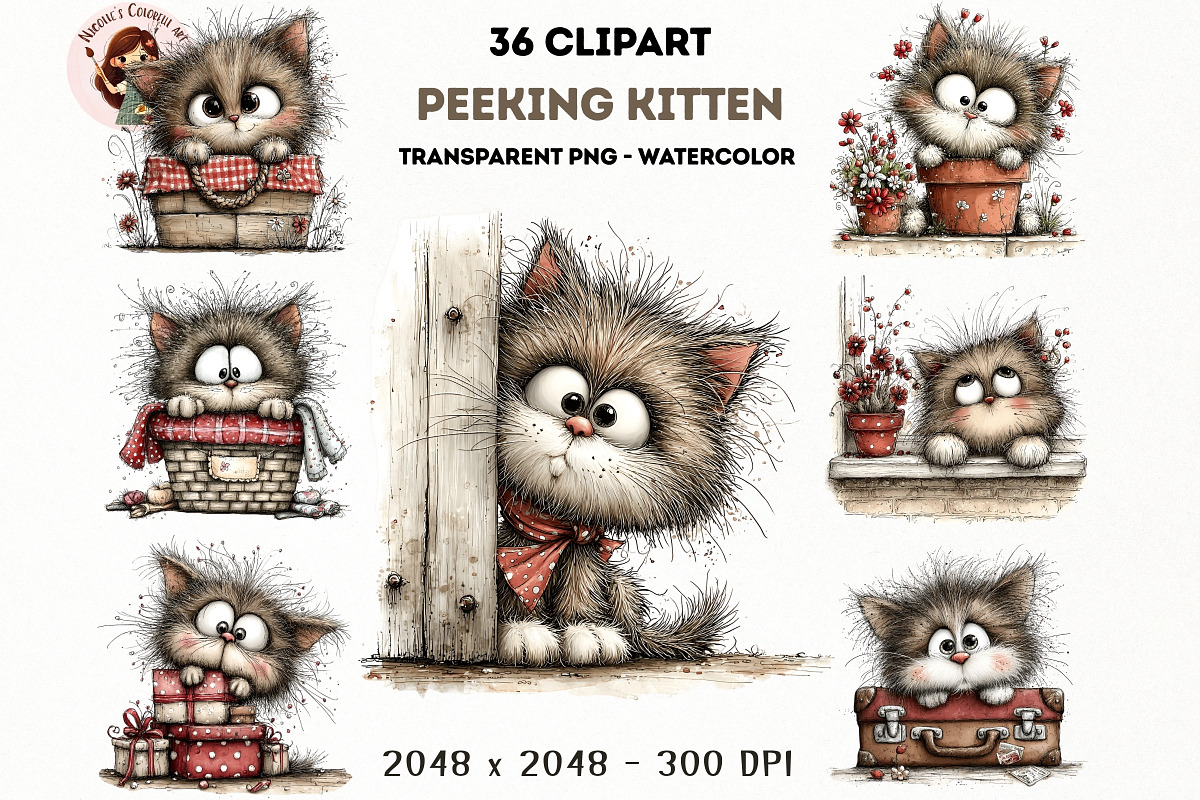 Peeking Kitten Watercolor Clipart, an Animal Illustration by Nicolle's Colorful Art (Photo 8 of 9)