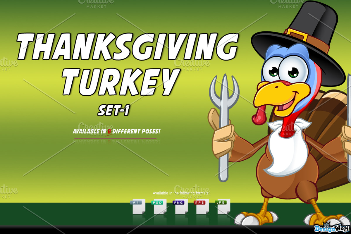 Thanksgiving Turkey - Set 1, an Animal Illustration by DesignWolf (Photo 1 of 2)