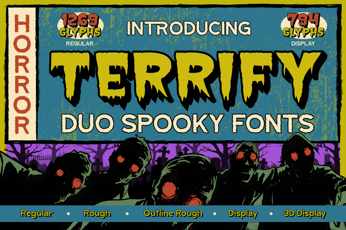 Terrify, a Sans Serif Font by Burntilldead (Photo 1 of 12)