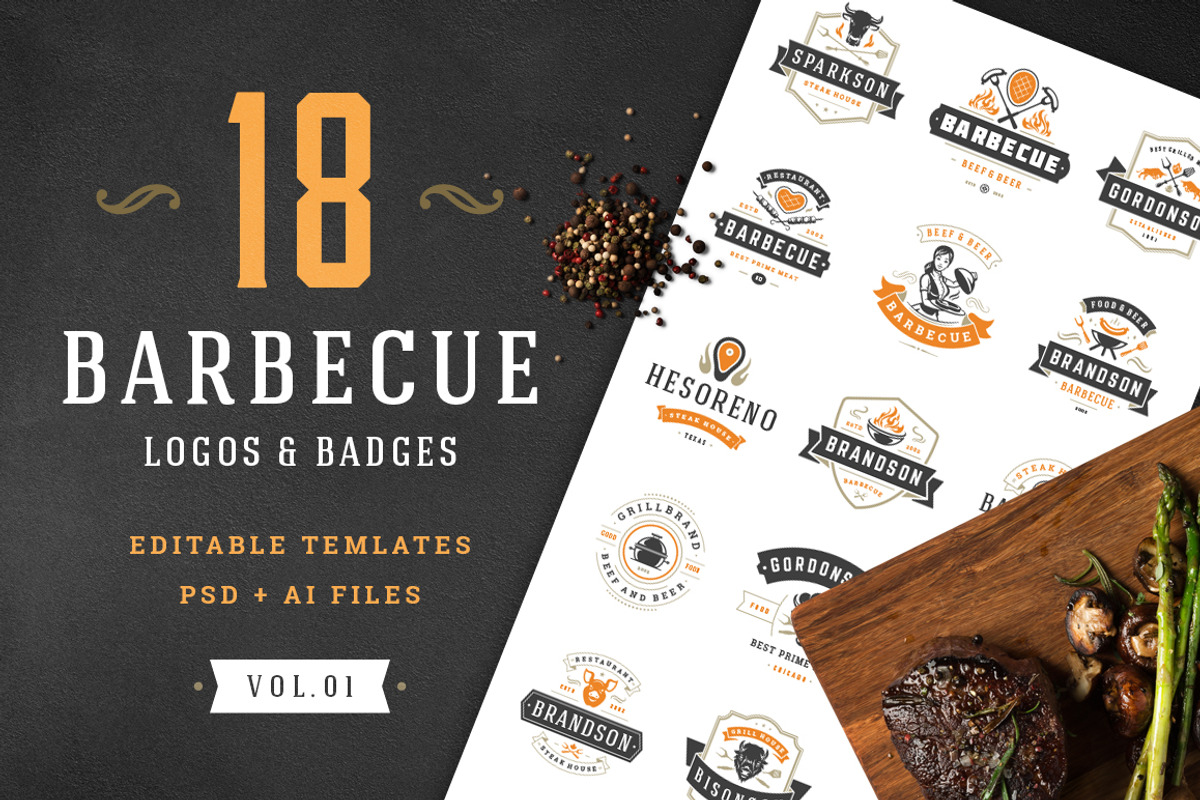 18 Barbecue Logos and Badges, a Branding & Logo Template by Vasya Kobelev (Photo 1 of 14)