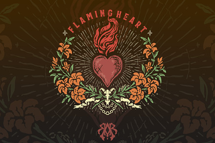 Eternal Flaming Heart T-Shirt Design, a Decorative Illustration by Krizvector Artwork Shop