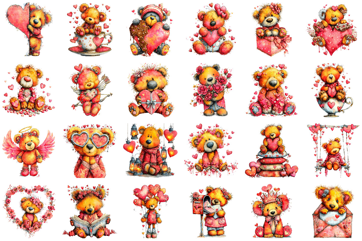 Whimsical Teddy Bear Valentine's Cli, an Illustration by designcity5 (Photo 2 of 5)