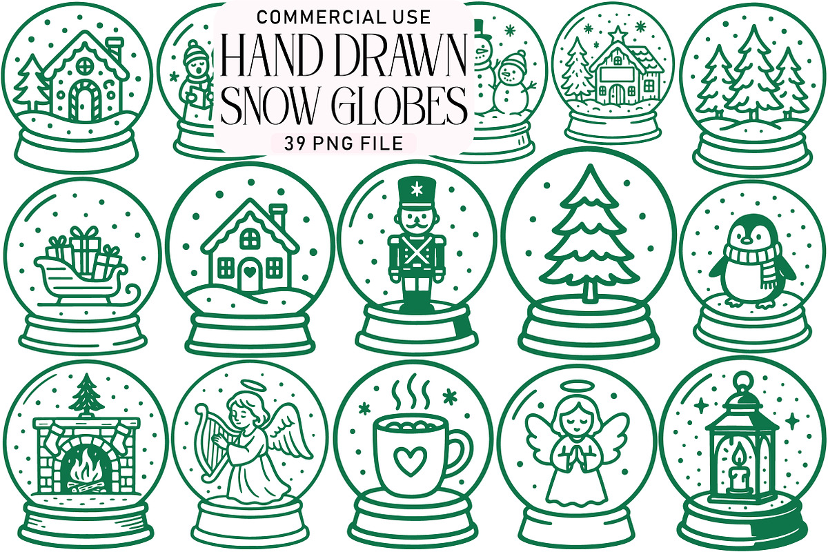 Christmas Snow Globes Hand Drawn Pac, an Illustration by Daily.Designs (Photo 1 of 7)
