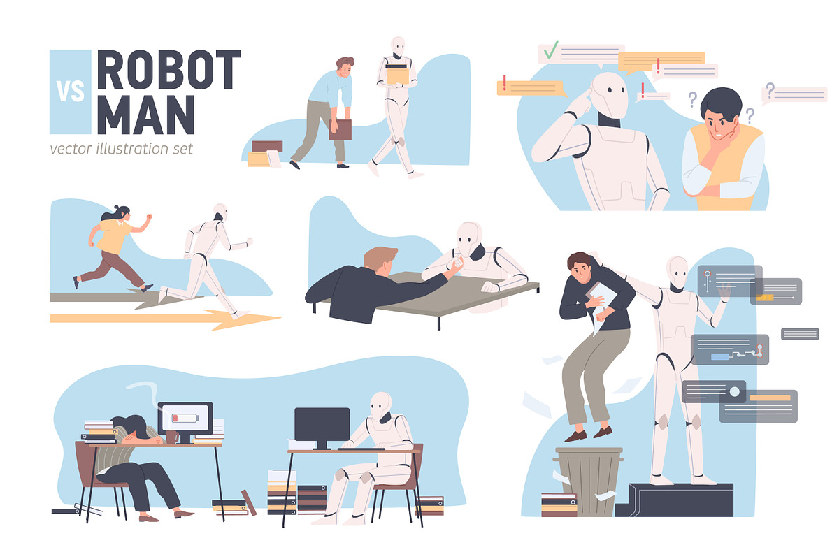 Robots vs people, AI technology set, a Technology Illustration by Good Studio (Photo 1 of 7)