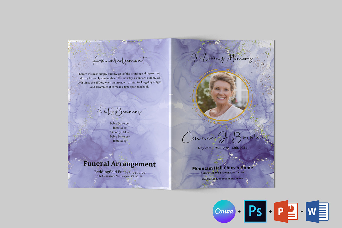 Purple Funeral Program Template, a Brochure Template by Designscozy (Photo 5 of 8)