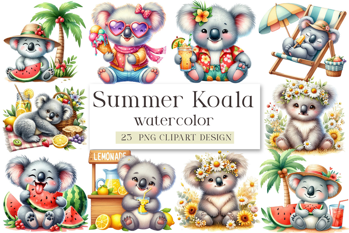 Summer Koala Sublimation Clipart, a Seasonal Illustration by DreamArtGraphic (Photo 1 of 4)