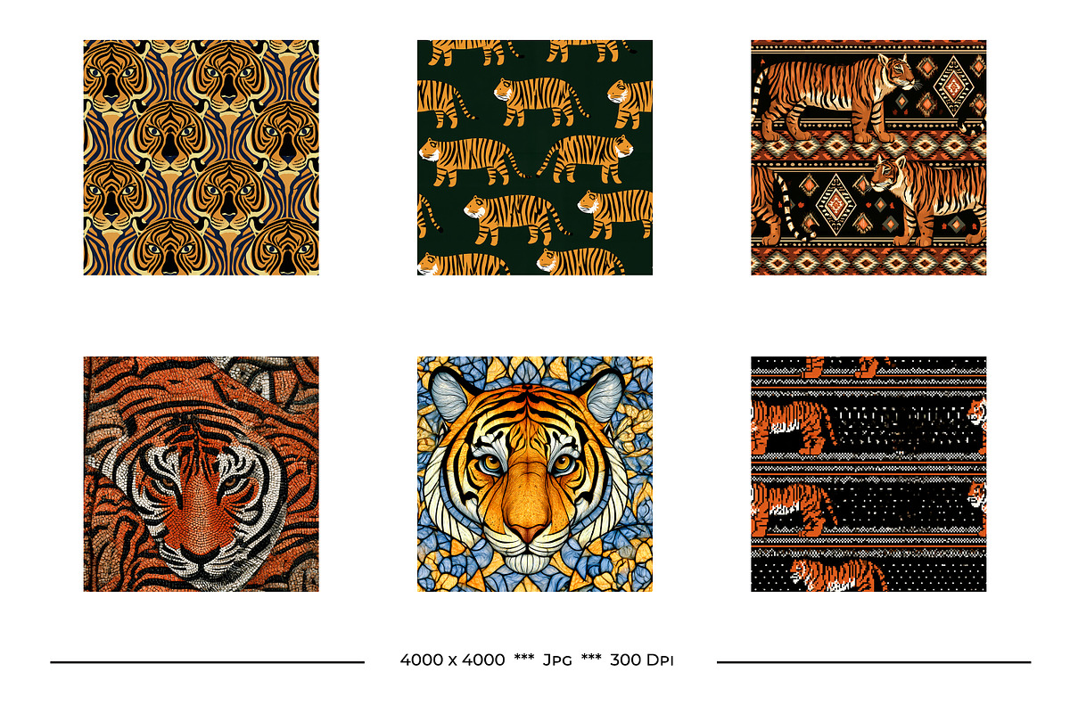 Tiger Retro Art Style Designs, a Pattern Graphic by karenfoleyphoto (Photo 7 of 9)