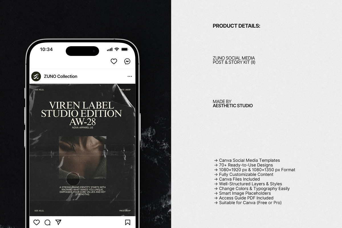 ZUNO | Instagram Post & Story (II), a Social Media Template by The Aesthetic Studio (Photo 8 of 10)